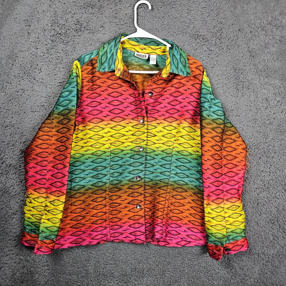 Chicos Design Rainbow Colorful‎ Print Button Down Shirt Womens Size 2